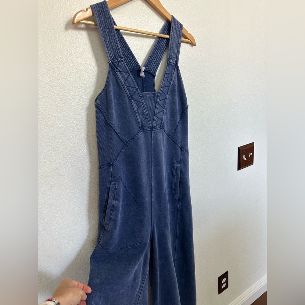 Ultra Soft Washed Navy Wide-Leg Overall/Jumpsuit by Daily Practice Anthropology - Picture 7 of 16